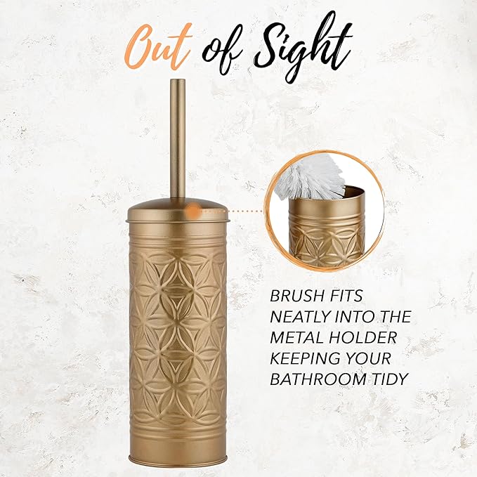 Autumn Alley Antique Gold Toilet Brush and Holder Set, Standing Toilet Brush for Modern Bathroom Decor, Soft Gold Bathroom Accessory Sets
