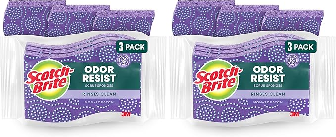 Scotch-Brite Scrub Dots Non-Scratch Scrub Sponge, Rinses Clean, for Washing Dishes and Cleaning Kitchen, 3 Scrub Sponges (Pack of 2)