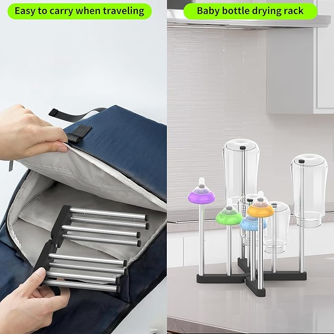 Retractable Bottle Drying Rack, Foldable Baby Bottle Drying Rack, Collapsible Draining Rack for Reusable Bag, Cutting Board, Mason Jars, Mugs, Glass, Cup, and Sports Bottle