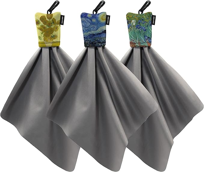 SPUDZ Classic Variety Pack | Three 10" x 10" Microfiber Towels w/Neoprene Pouches | Premium Microfiber Cleaning Cloths for Laptops, Lenses, Cameras, Screens, and More | Van Gogh 3 Pack