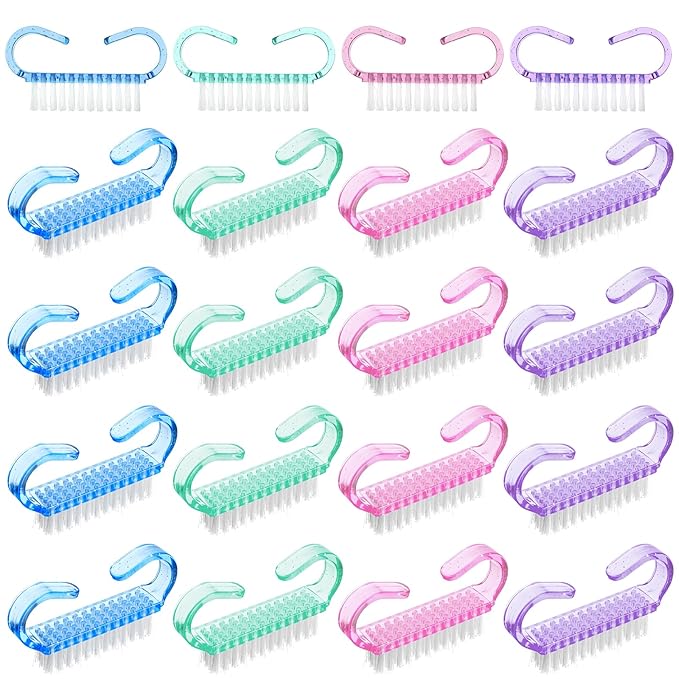 20Pcs Nail Cleaning Brush, Nylon Nail Cleaning Brush, Handle Grip Nail Brush Fingernail Brush Cleaner Kit for Toes and Nails