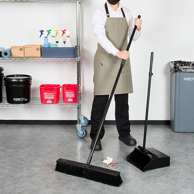 Restaurantware-Clean Tek Professional 23.62 Inch Push Broom, 1 Heavy-Duty Broom with 59â€ Handle - Medium Bristles, 2 Handle Attachment, Wooden, Commercial Use, for Deck, Garage, Yard, Patio