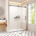 Frameless Sliding Shower Door 56–60 in W x 76 in H, 10mm Clear Tempered Glass Shower Doors Glass Sliding 60 Inches, Single Nano Coating, Stainless Steel Hardware, Silent Smooth Rollers, Matte Black
