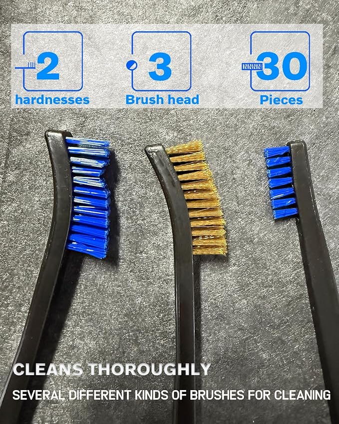 30 Pack Gun Cleaning Brushes Set Included:25 Nylon7-Inch Double-Ended Cleaning Brushes with Plastic Handle-5 Wire Brushes