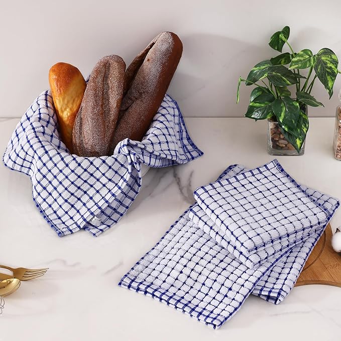 Homaxy Kitchen Towels and Dishcloths Set, 16 x 25 and 12 x 12 Inches, Set of 8 Cotton Terry Kitchen Dish Towels, Super Soft and Absorbent Dish Cloths, Blue