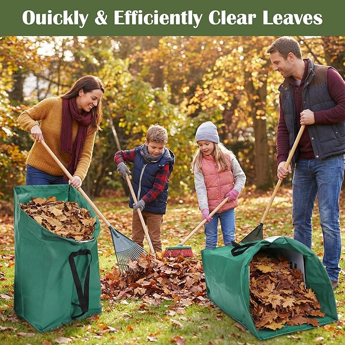 2PCS Leaf Collector, 53 Gallon Yard Waste Bags, Heavy Duty Foldable Lawn & Leaf Bags with 1 Pair Gloves, Reusable PP Large Yard Dustpan Garden Bag for Leaves Lawn Debris Trash