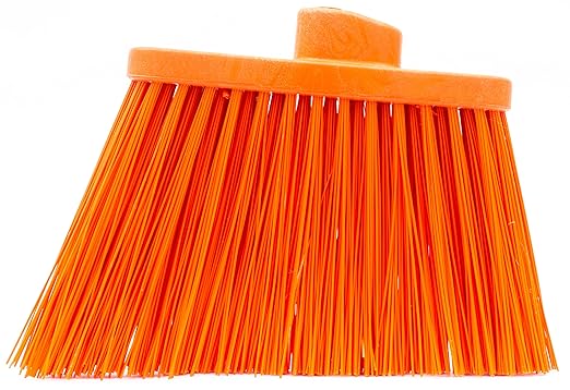 SPARTA Plastic Broom Head, Angled, Un-Flagged for Large Debris Indoor, Outdoor, Home, Restaurant, Lobby, Office, 12 Inches, Orange