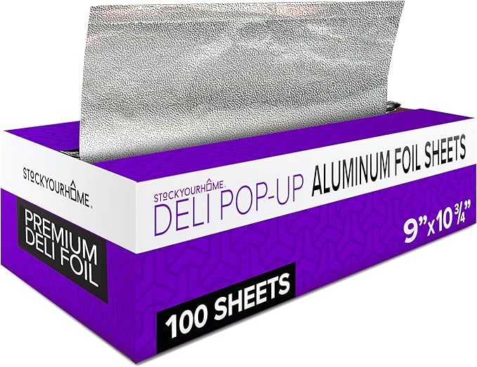Pre-Cut Deli Aluminum Foil Sheets,100 Count - Heavy Duty 9x10' Pop Up Sheet for Burrito, Hot Dogs & Sandwiches