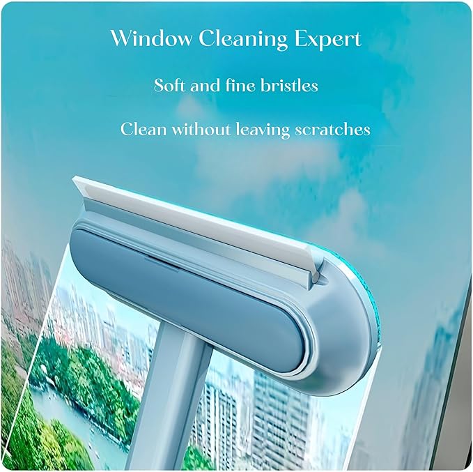 4-in-1 Pet Hair Remover & Window Screen Cleaner, Multi-Surface Reusable Lint Brush with Long Handle, Wet/Dry Dual-Use for Couch, Carpet, Furniture, Bedding, Car Interior Cleaning