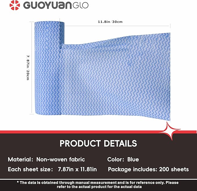 Disposable Cleaning Cloths Roll Disposable Dish Cloth Multi-Purpose Heavy Duty Paper Towels-200 Sheets,Blue