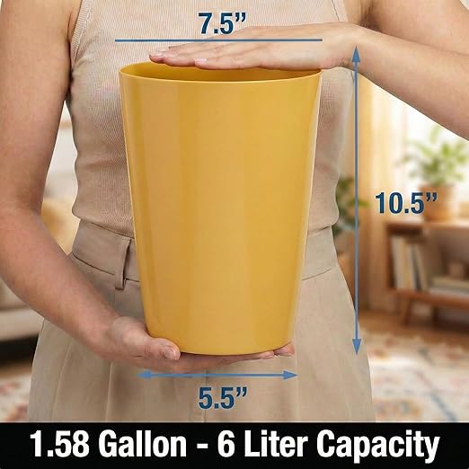 Mini Waste Basket - Durable Small Plastic Garbage Trash Can Bin - Lidless Open-Top, Slim Profile for Compact Spaces - Suitable for Home, Bathroom, Office, Bedroom, Kitchen and More, Soft Brass