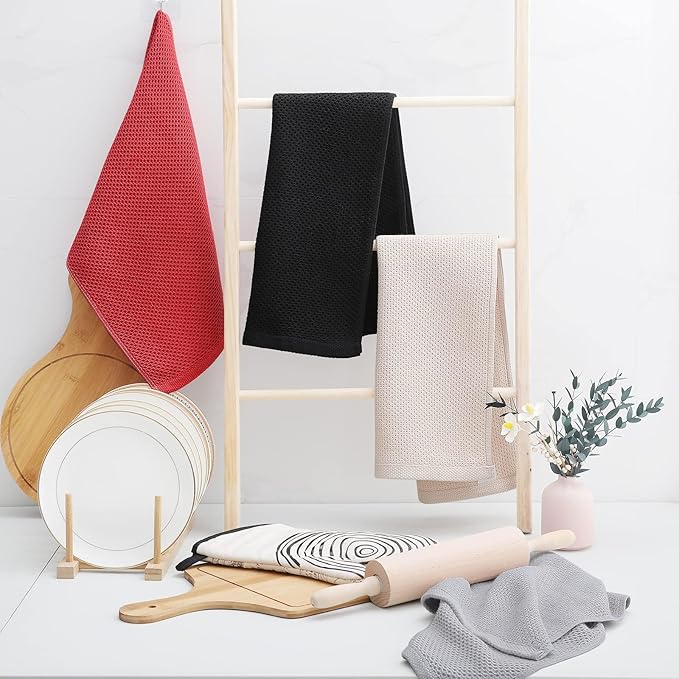 Homaxy 100% Cotton Waffle Weave Kitchen Towels, 3-Pack Ultra Soft Absorbent Dish Towels, Quick Drying Cleaning Towels, 13 x 28 Inches, Brick Red
