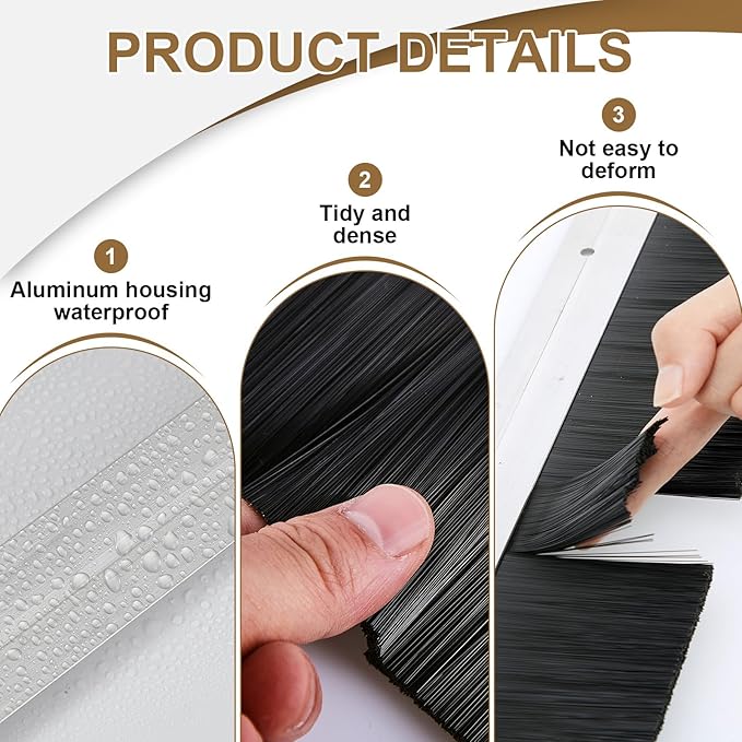 Frienda 4 Set Door Brush Bottom Sweep Brush Weather Stripping Aluminum Door Seal with Screws for Gaps up to 1 Inch, for Home, Commercial Gate, Fill Gaps Dust, Debris (3 x 39.3 Inch,Black)