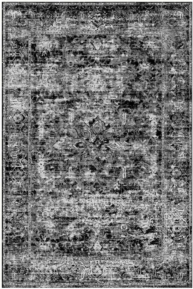 Area Rugs 5x7, Washable Black Rugs for Living Room, Bedroom, Vintage Boho Indoor Soft Carpet for Dining Room, Low Pile Rugs for Office, Farmhouse