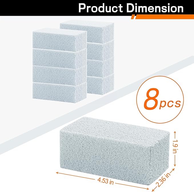Heavy Duty Grill Cleaner, Grill Cleaning Bricks, Pumice Griddle Cleaning Stone Removing Stains for BBQ, Swimming Pool, Sink(8 Pack)
