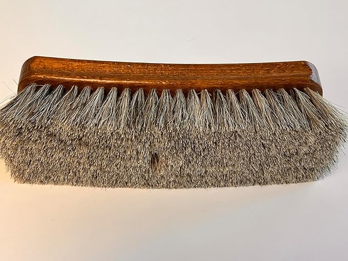 Meltonian Horsehair Polishing Brush for Leather Shoes - Shoe Shine Brush with Ergonomic Curved Handle, Gently Cleaning - Shine Brush, Won't Scratch Leather, Ensures Comfortable Grip, Grey, 8 Inch