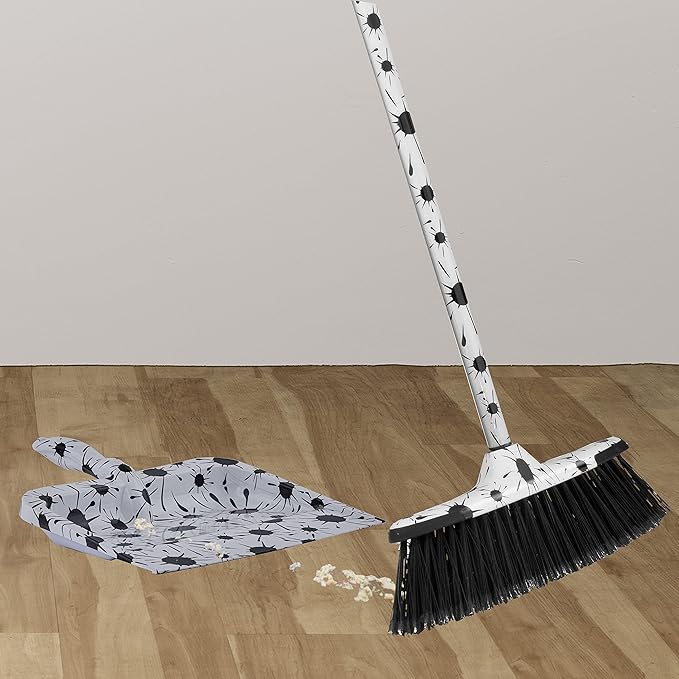 Splash Design Dustpan, Black and White Splash Print Heavy Duty Dustpan for Home, Kitchen Broom Sweeping by Superio