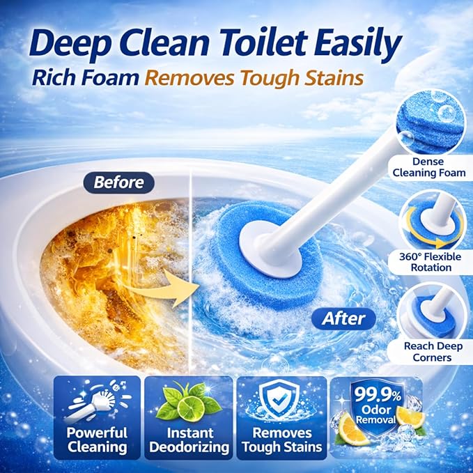 Disposable Toilet Cleaning System with 24 Refills, Toilet Wand Kit with Holder, Wall Mounted Toilet Brush Set for Deep Cleaning Bathroom Bowl, Hygienic Toilet Bowl Cleaner Kit