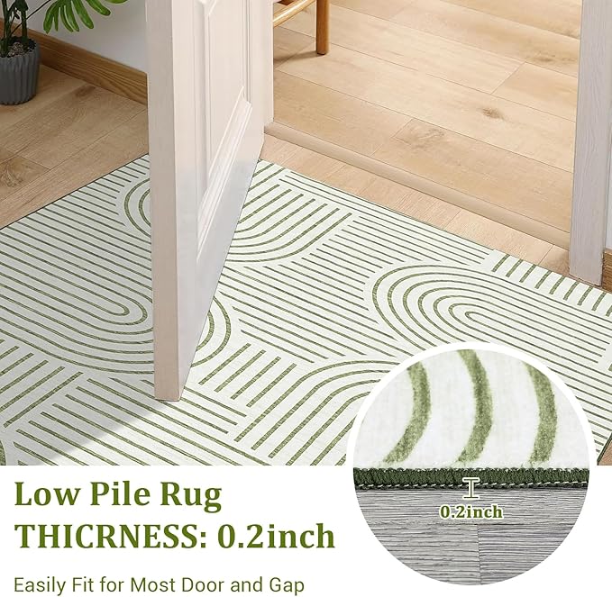 Modern Rug 2x6 Runners for Hallways, Abstract Kitchen Runner Rugs Non Slip Bath Runners, Rainbow Washable Runners Rug for Bedroom, Soft Long Rugs for Entryway Bathroom Laundry Dorm, Green