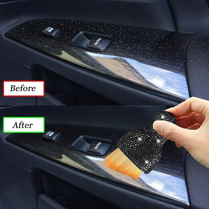 Car Detailing Cleaning Brush, Auto Interior Dust Brush with Diamond, Handle Soft Bristles Dusting Tool, Scratch Free Dirt Clean Brushes for Vehicle Dashboard, Air Conditioner Vent (Black)