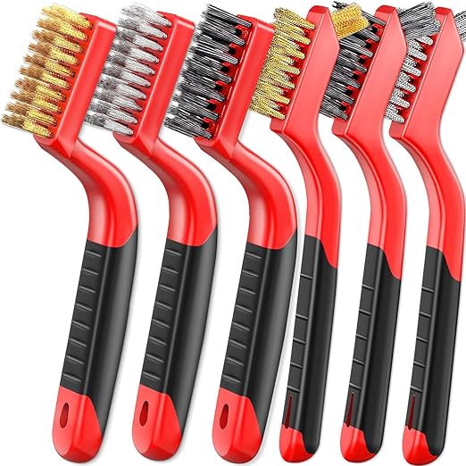 Wire Brush Set Nylon Bristle Brushes for Cleaning Rust, Scratch Wire Brushes for Cleaning Welding Slag, Paint and Dirt Removal 6Pcs (Colorful)
