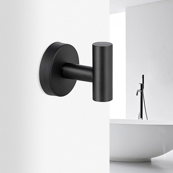 Towel Hooks, SUS 304 Stainless Steel Hooks, Heavy Duty Door Hanger Towel Robe Clothes Cabinet Closet Sponges Hook for Bathroom Kitchen Garage Gotel (Black, 4 Pcs)