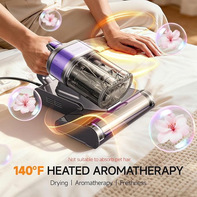 FEPPO Mattress Vacuum Cleaner, 4-in-1 Bed Vacuum Cleaner PRO, 16KPa Handheld Vacuums with 253.7nm UV-C Light, 40,000 Beats/Min Tapping, 140°F Hot Air, HEPA Filter for Bed, Sofa, Crib(Corded, 550W)