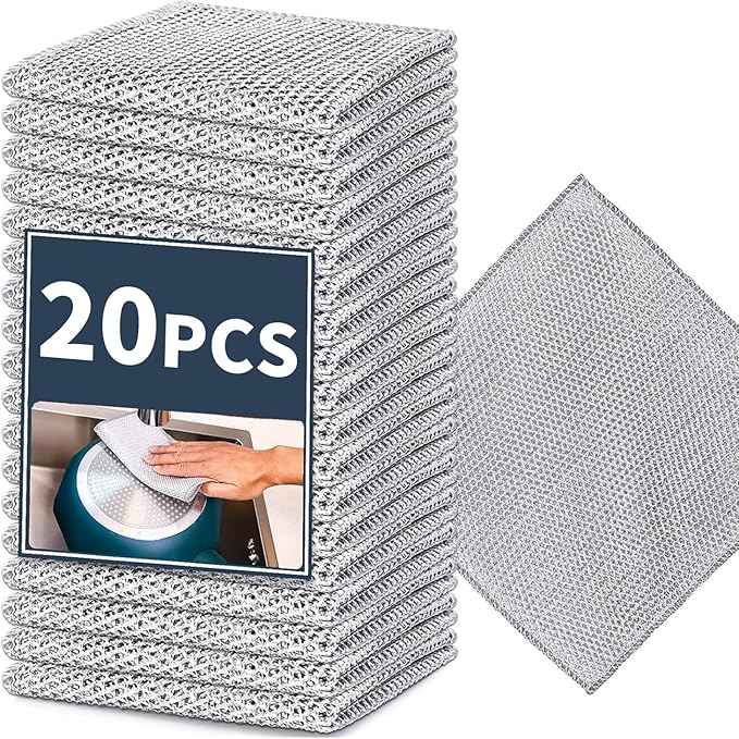 Reusable Non Scratch Wire Dishcloth, 20PCs Steel Wire Cloths, Double-Layer Stainless Rag, Kitchen Cleaning Cloths, Suitable for Sinks, Boilers, Ovens, and Tableware.