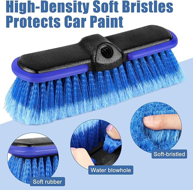Car Wash Brush Head with Soft Bristle 10 Inch, Car Cleaning Brush with Protective Bumper for Cleaning Auto Cars Trucks RV Boat Deck (Blue) (4 Pack)