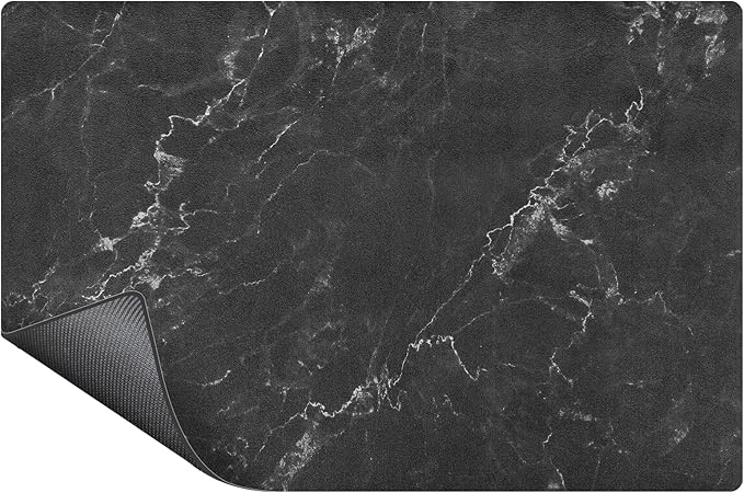 SUEH DESIGN Coffee Mat, Absorbent Dish Drying Mat 23.6 x 15.7 in Quick Dry Coffee Mat Large Drying Mats for Kitchen Counter Coffee Bar, Marble Black