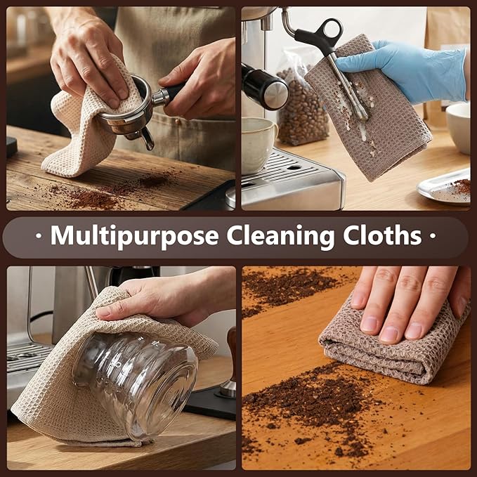 FGSAEOR Barista Cleaning Towels 6-Pack, 100% Cotton Waffle Weave 12x12 Inch Extra Thick Coffee Cloths, Ultra Soft Absorbent for Espresso Machine, Steam Wand, Milk Frother & Countertops