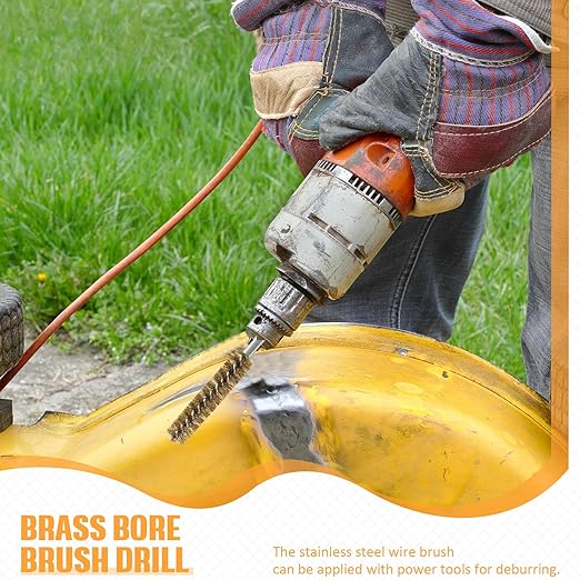 Geiserailie Bore Brush Bristles Wire Brush for Power Drill Cleaning Wire with Hex Shank Handle for Power Drill Cleaning(5 Pieces,Copper)