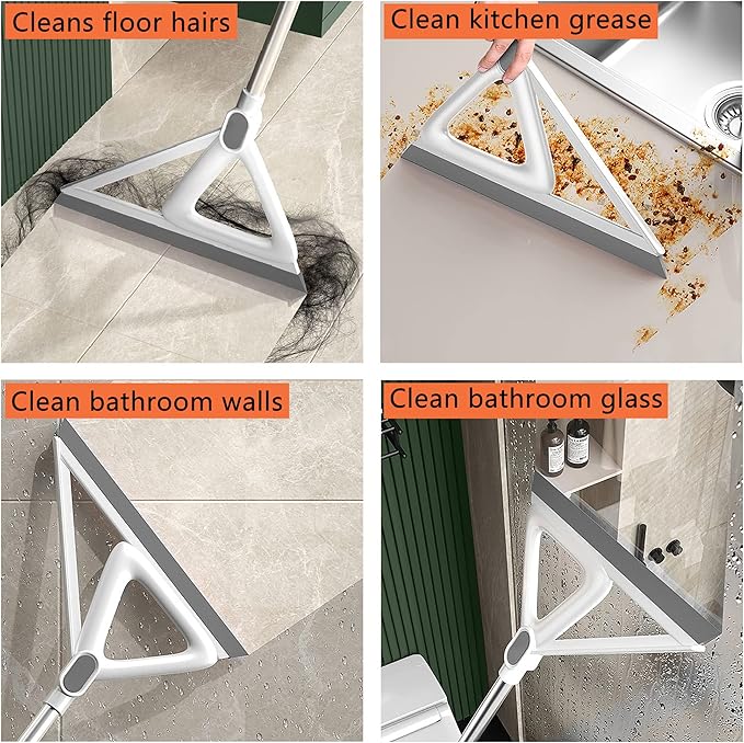 Multifunction Magic Air Broom, Rubber Squeegee Broom with 53" Long Handle, Silicone Floor Scraping Sweeper for Floor Bathroom Foam Kitchen Shower Tile Marble Pet Hair Fur Glass Window Cleaning, Orange