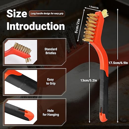 6 Pieces Wire Brushes Set, Nylon/Brass/Stainless Steel Bristles for Cleaning Welding Slag and Rust,Scratch Brush with Mini Head & Hanging Hole for Everyday Cleaning