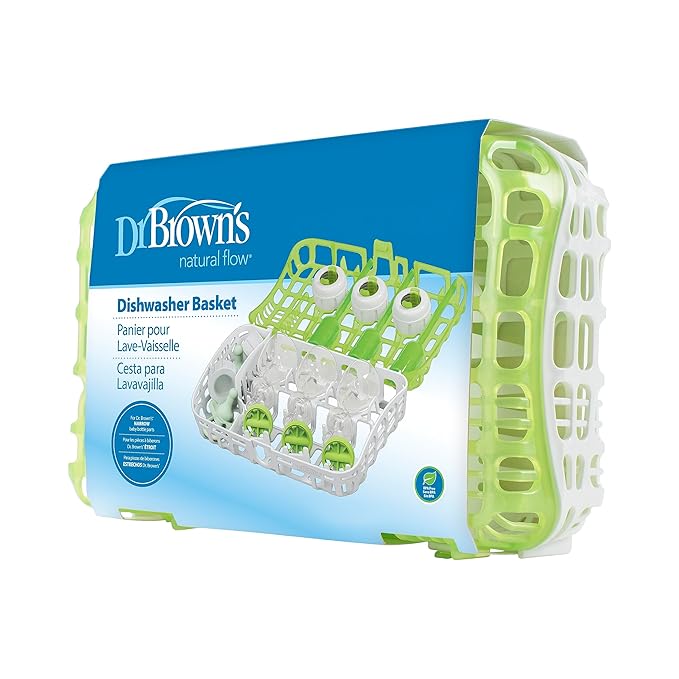 Dr. Brown's Natural Flow Baby Bottle Vent System Cleaning Brushes and Dishwasher Basket for Bottle Parts, 4 Brushes and 1 Basket