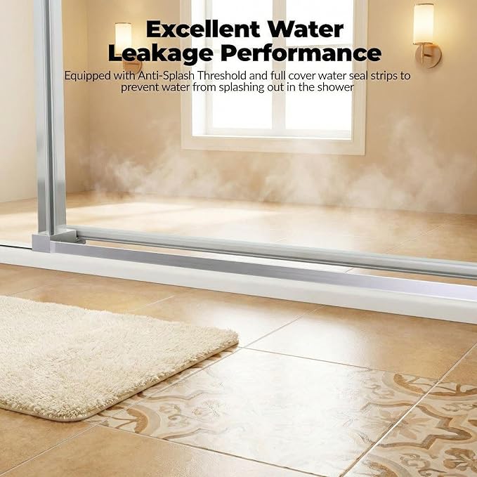 Sliding Shower Door, 56-60" W x 76" H Frameless Design, 5/16" Clear Tempered Glass with Explosion-Proof Film, Brushed Nickel Finish, Includes Handle and Seal Strip