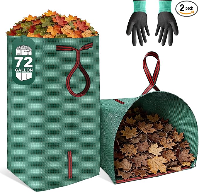 Yard Waste Bags 2-Pack 72 Gallon, Reusable Leaf Collector, Self-Standing Leaf Bags with Reinforced Handles, Collapsible Dustpan-Type Garden Bag for Leaves, Grass, Debris, and Outdoor Cleanup YoJinXtra