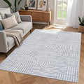 Washable Rug 4x6 Area Rugs for Living Room, Abstract Rug for Bedroom, Soft Rainbow Non Slip Throw Rugs with Rubber Back, Low Pile Stain Resistant Boho Geometric Carpet for Dining Room, Ash