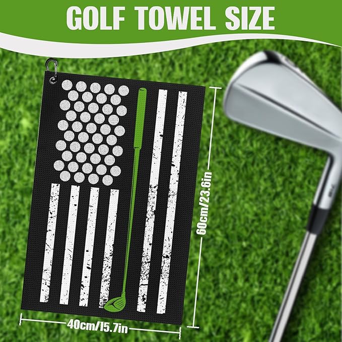 American Flag Golf Towel and Brush Set, Microfiber Waffle Golf Bag Towel with Clip, Golf Cleaning Kit Gifts for Men and Women, Funny Golf Accessories for Golf Fan, Golfers Golf Lovers Retirement Gift