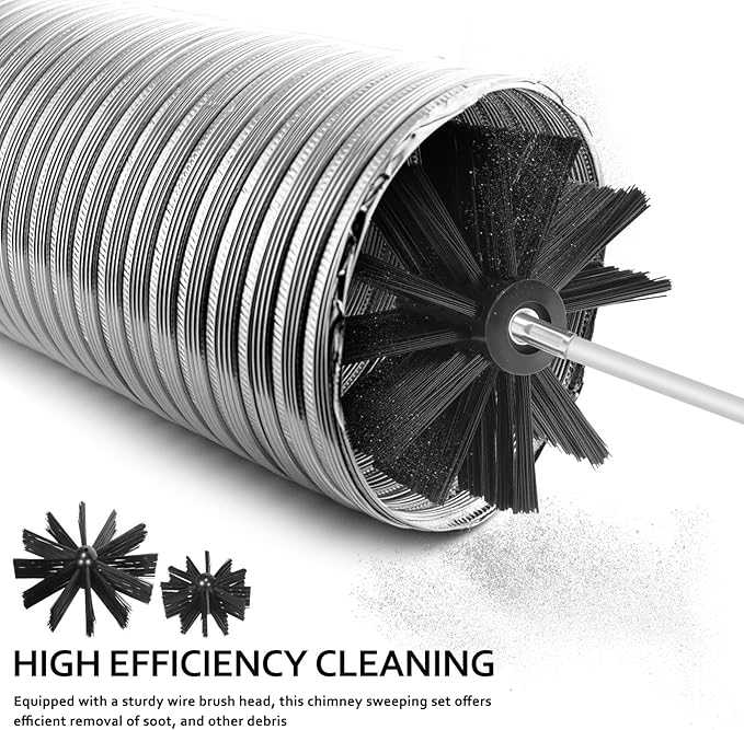 BESPORTBLE 1 Set Chimney Cleaning Brush Kit with Flexible Extendable Rods Fireplace Stove Pipe Cleaner Wire Brush for Wood Stove Maintenance