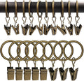 100 Pack Metal Curtain Rings with Clips, Drapery Clips with Rings, Drapes Rings 1 inch Inner Diameter, Fits Diameter 5/8 inch Curtain Rods, Vintage Bronze