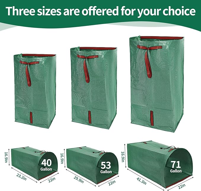 Leaf Bags, Foldable Leaf Collector with Handles, 40 Gallon Reusable Yard Waste Bags, Large Yard Dustpan Type Garden Bag for Leaves, Grass and Debris, Bonus Gardening Gloves (2 Pack, 40 Gallon)