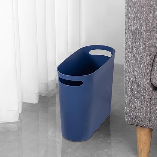 rejomiik Small Trash Can, 3.5 Gallon Slim Garbage Can Plastic Waste Basket with Handles Container Bin for Narrow Spaces Bathroom, Bedroom, Kitchen, Office at Home, Blue