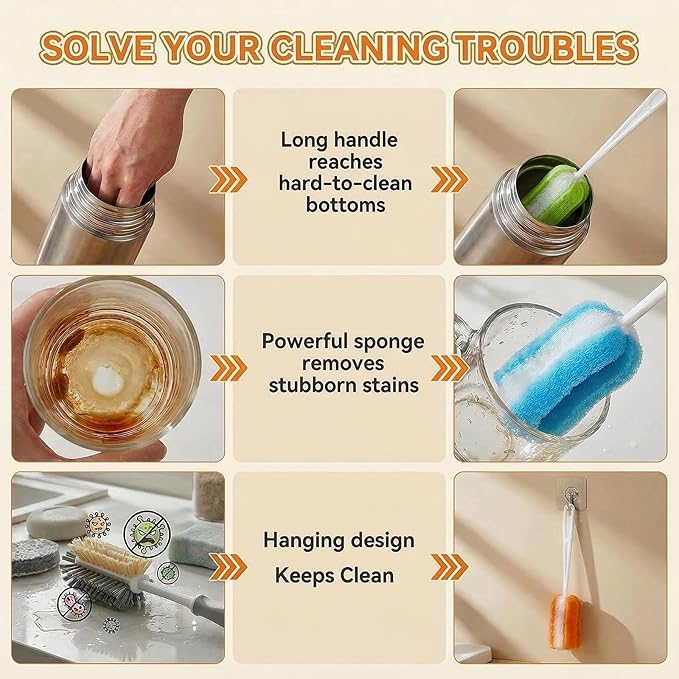3PCS Soft Hanging Sponge Cleaning Brush Cleaner with Long Handle Cup Feeding Bottle Scrubber Washing Brushes for Coffee Glasses Pot Milk Cup Mugs Winebottle Baby Bottles(Color Random)