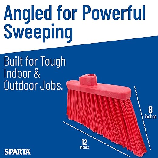 SPARTA Plastic Broom Head, Angled, Un-Flagged for Large Debris Indoor, Outdoor, Home, Restaurant, Lobby, Office, 12 Inches, Red