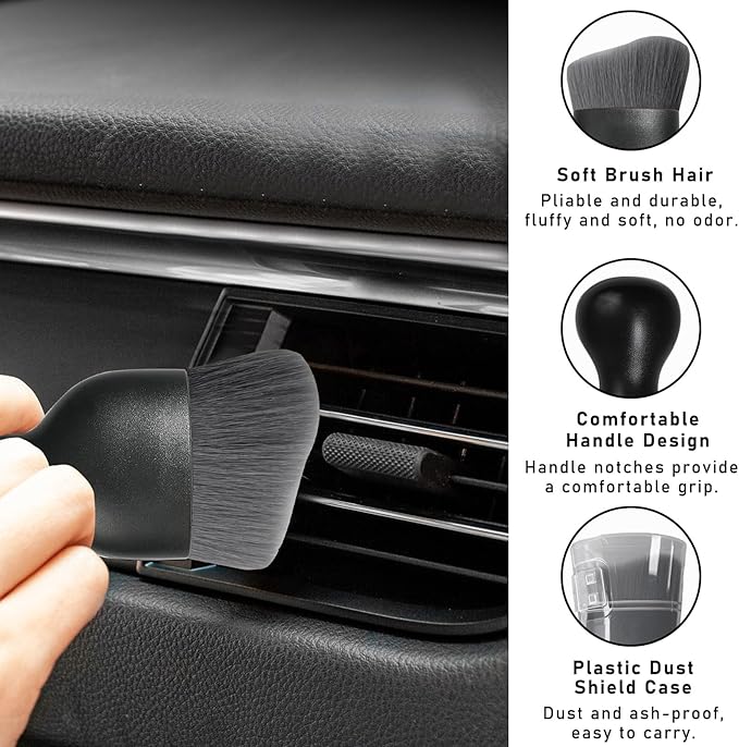 Car Interior Dust Brush, Soft Scratch Free Auto Detailing Brushes, Universal Vehicle Interior Cleaning Tool for Automotive Dashboard, Air Vents, Leather(Gray)