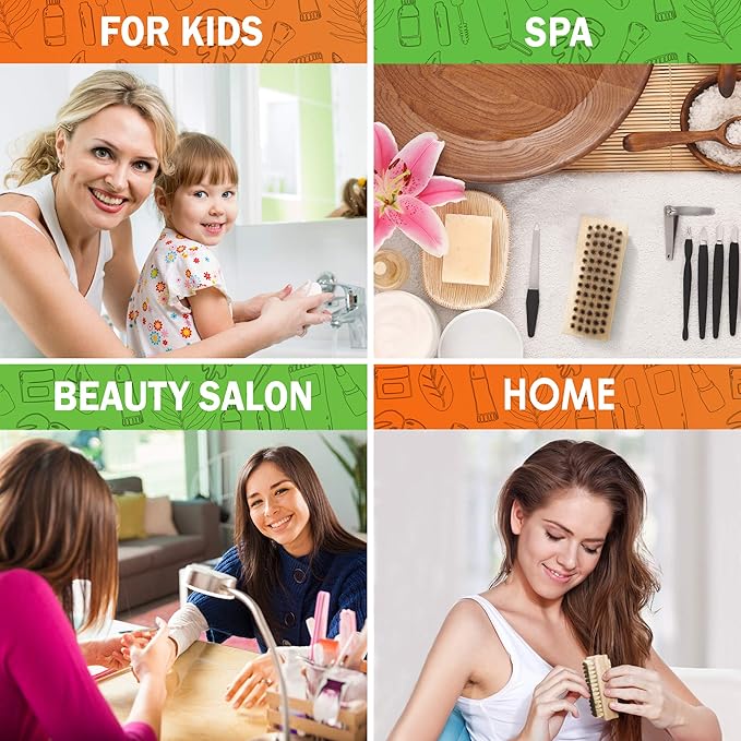 Konex Non-Slip Wooden Two-Sided Nail Brush for Cleaning Fingernails - Nail Scrubber with Natural Boar Bristle - Essential for Daily Use