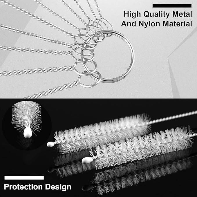 Reusable Straw Cleaning Brushes Bottle Test Tube Long Straw Cleaning Brush Nylon Washing Tool Reusable Bottle Brush in Different Size (White)