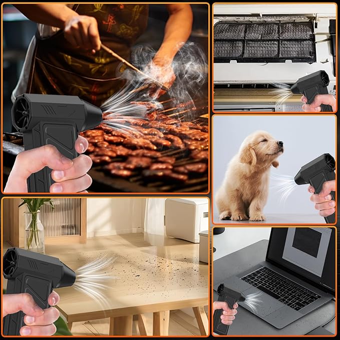 Cordless Electric Air Duster - Super Power Mini Air Blower with LED Light, Rechargeable Air Broom with 4 Gear Adjustable Brushless Motor, Blowing and Vacuuming for Car, PC, Outdoors, Home Cleaning