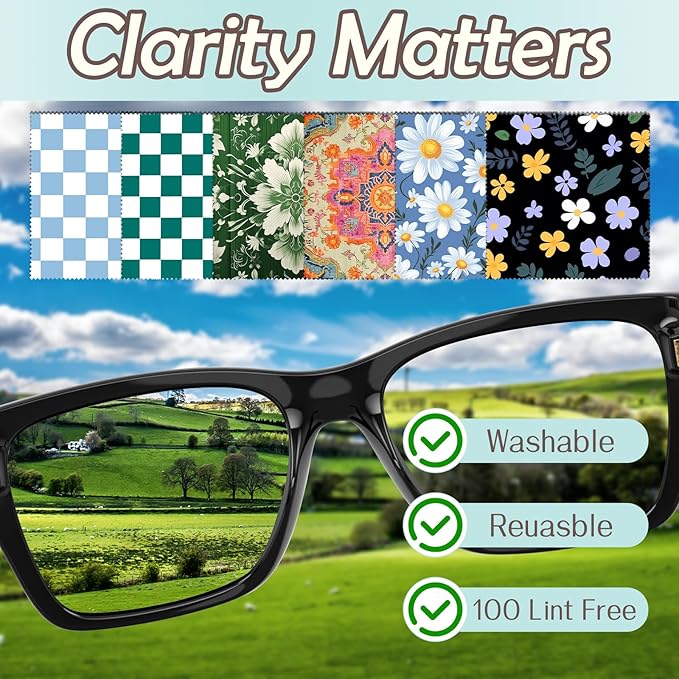6 PCS Glasses Cleaning Cloth Eyeglass Lens Microfiber Cleaning Cloth Reusable Phone Screens Camera Cute Aesthetic Women Girls(6.3"x6.3")-Green Blue